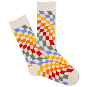 K.Bell Men's Retro Wave Checkerboard Crew Socks