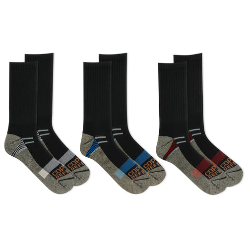 Set of black and gray socks with Copper Defense logo on a white background