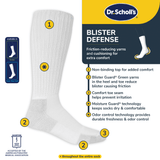 White sock with Dr. Scholl's blister defense features on a white background