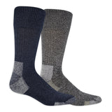 Two pairs of socks, one navy and one gray, on a white background thumbnail