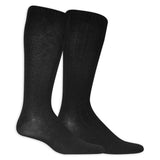 Pair of black knee-high socks on a white background