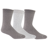 Three pairs of socks, two gray and one white, on a white background thumbnail