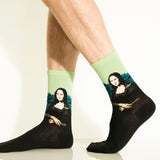 Mona Lisa-themed socks worn by a person on a light background thumbnail