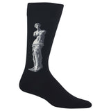 A single black crew sock featuring a detailed white and gray embroidered depiction of the Venus de Milo statue on the side, shown against a plain white background. thumbnail