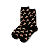 Black socks with pizza slice pattern on a white background thumbnail
