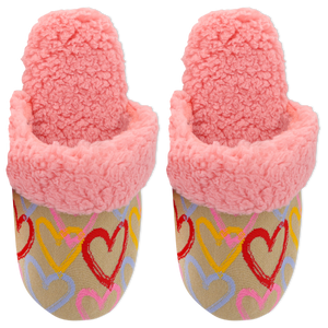 HOTSOX Women's Sherpa Non-Skid Graffiti Hearts Slipper