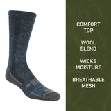 Blue sock with text on a green background