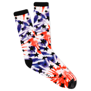 Tie-dye socks with star pattern on a white background