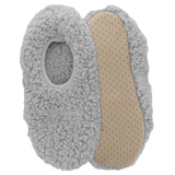 Gray fleece-lined shoe inserts with beige sole on a white background