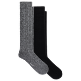 Two knee-high socks, one heather gray and one solid black, displayed side-by-side on a plain white background. thumbnail