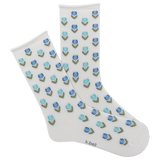 White socks with blue floral pattern on a white background