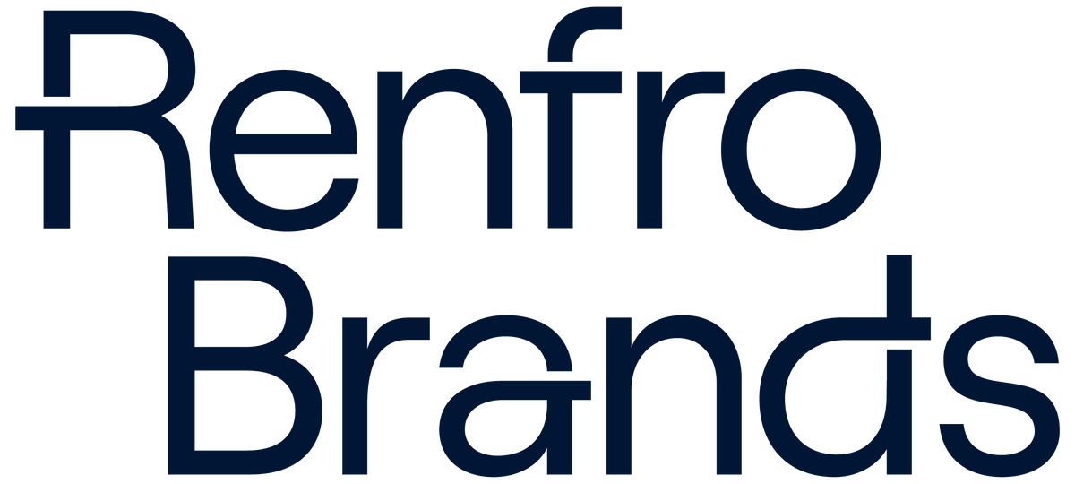 The logo for Renfro Brands, featuring the brand name in a dark navy blue sans-serif font on a solid white background.