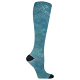 Teal knee-high compression sock with black toe and heel on a white background thumbnail
