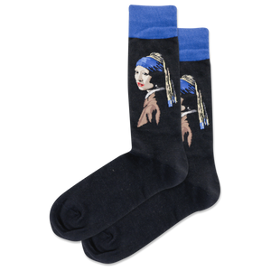 Black HOTSOX Men's Girl With The Pearl Earring Crew Socks
