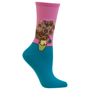 Pastel Pink HOTSOX Women's Van Gogh's Sunflowers Crew Socks