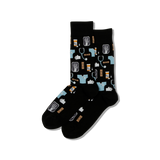 Black socks with medical-themed pattern on a white background thumbnail