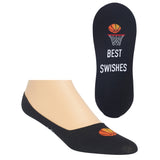 Black HOTSOX Men's Liner Socks with a basketball and the phrase 'best swishes'