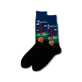 Socks with a design of the Golden Gate Bridge and cable cars, labeled 'San Francisco'.