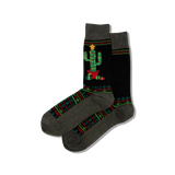 Black HOTSOX Men's Christmas Cactus Crew Socks
