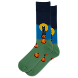 Navy HOTSOX Men's Black Cat with Pumpkins Crew Sock