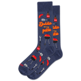 Blue socks with barbecue-themed design and 'Daddio of the patio' text on a white background thumbnail