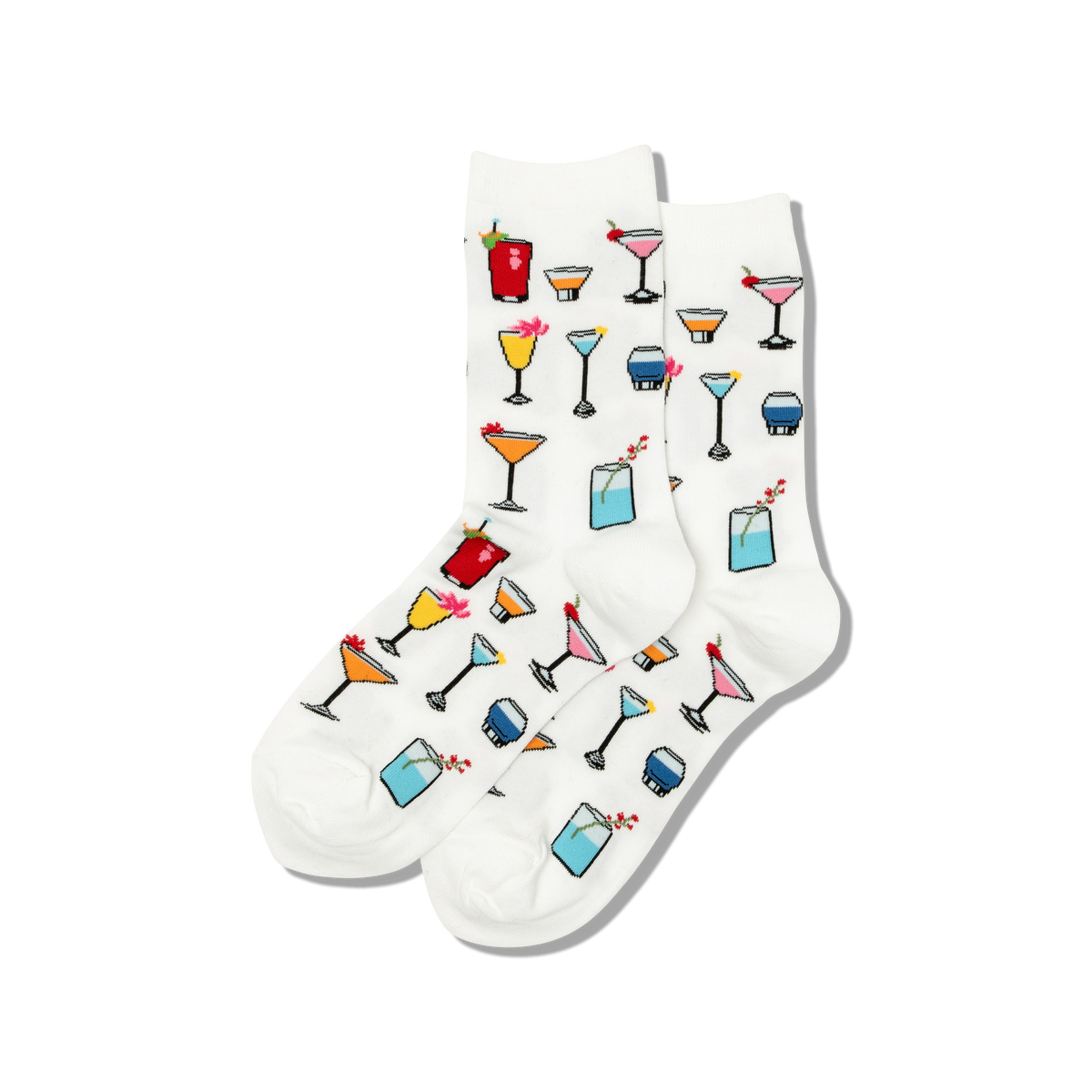 HOTSOX women's white crew socks with a pattern of tropical drinks.