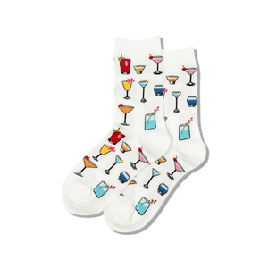 HOTSOX women's white crew socks with a pattern of tropical drinks.