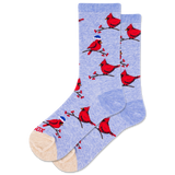 Light blue socks with red cardinal bird pattern on a white background thumbnail