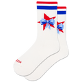 White socks with red and blue bows on a white background