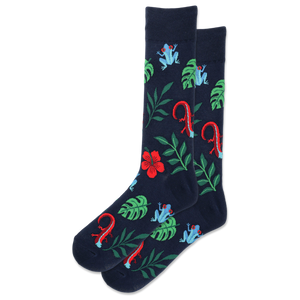 Navy HOTSOX Men's Frog Lizard Leaf Crew Sock