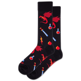 Black socks with red dragon and fantasy-themed designs on a white background thumbnail