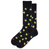 Black socks with green olive pattern on a white background thumbnail