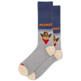 Gray socks with a cat design and 'MEOWDY' text on a white background thumbnail