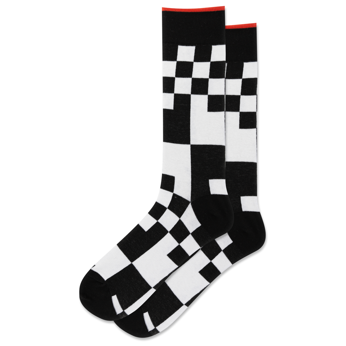 Black and white checkered socks on a white background