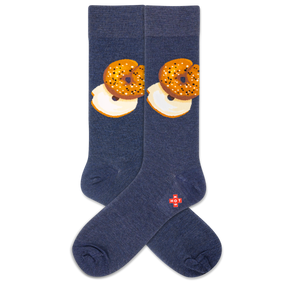 Navy blue socks with bagel design on a white background