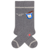 Gray socks with a design of a cup and text on a white background thumbnail