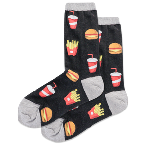 Black socks with fast food pattern on a white background