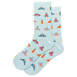 Light blue socks with colorful moth pattern on a white background thumbnail