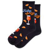 Black socks with orange slices and a glass of wine design on a white background