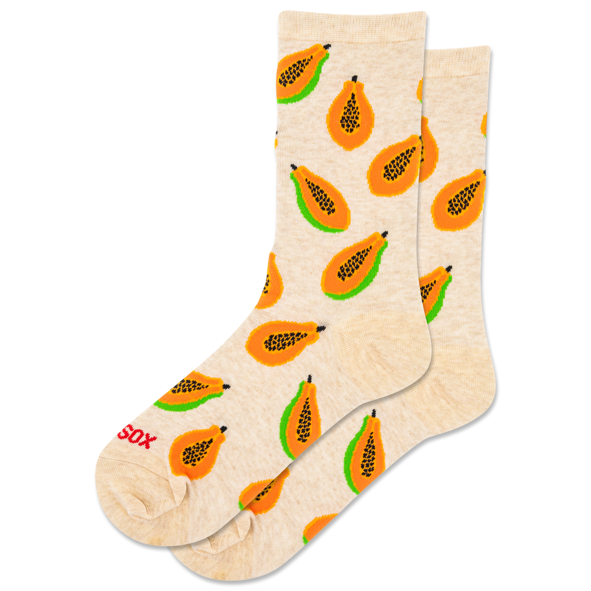 Beige socks with papaya pattern on a white background
