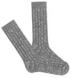 Pair of gray socks with a textured pattern on a white background