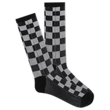 Black and white checkered socks on a white background