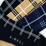Three pairs of plaid patterned socks with 'K. Bell' branding on a white background. thumbnail