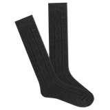 Pair of black knee-high socks on a white background