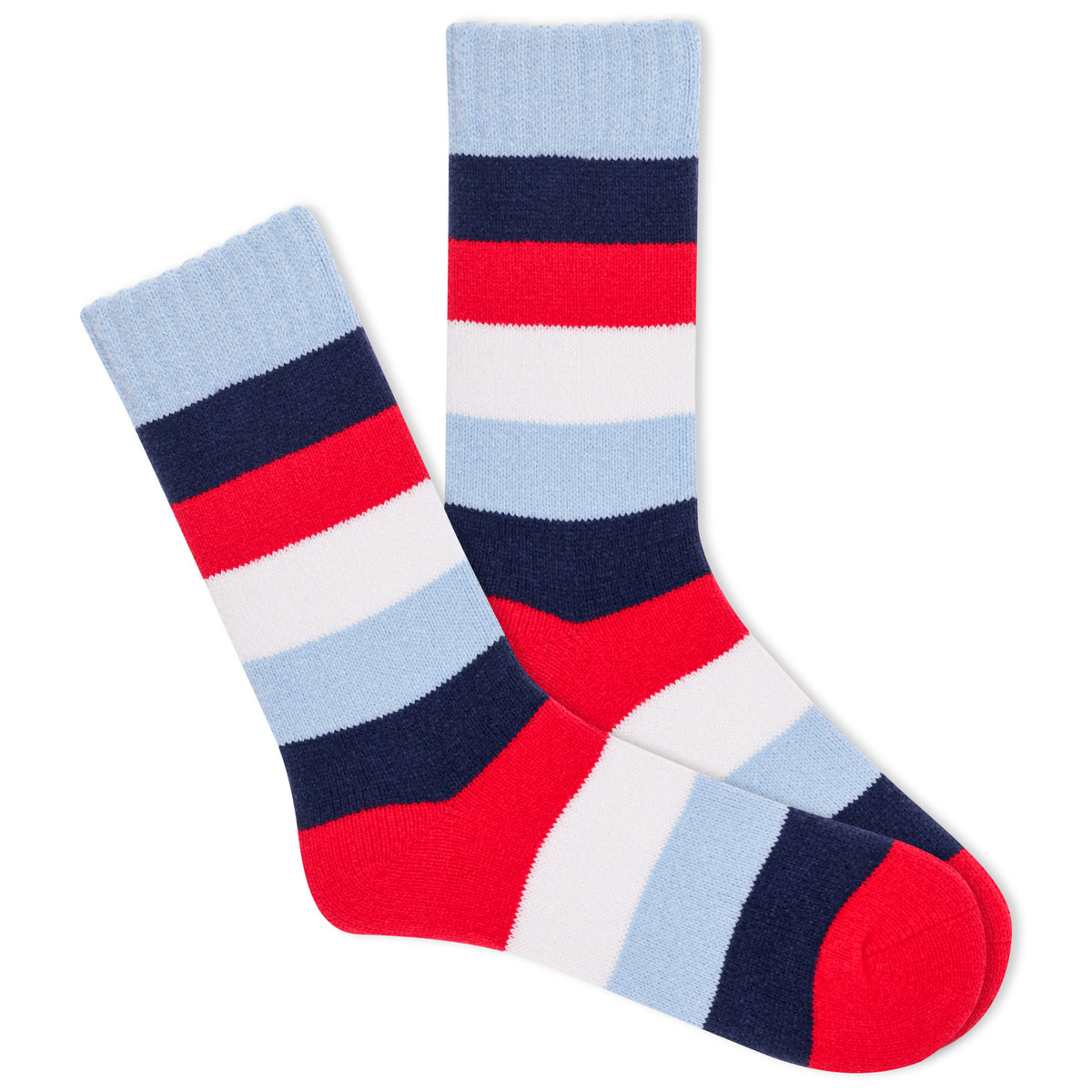 Colorful striped women's K.Bell boot crew socks.