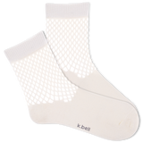 White K.Bell ankle socks with crochet net cuff. thumbnail