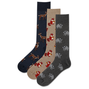 HOTSOX Men's Woodland Animals Crew Socks 3 Pair Gift Box