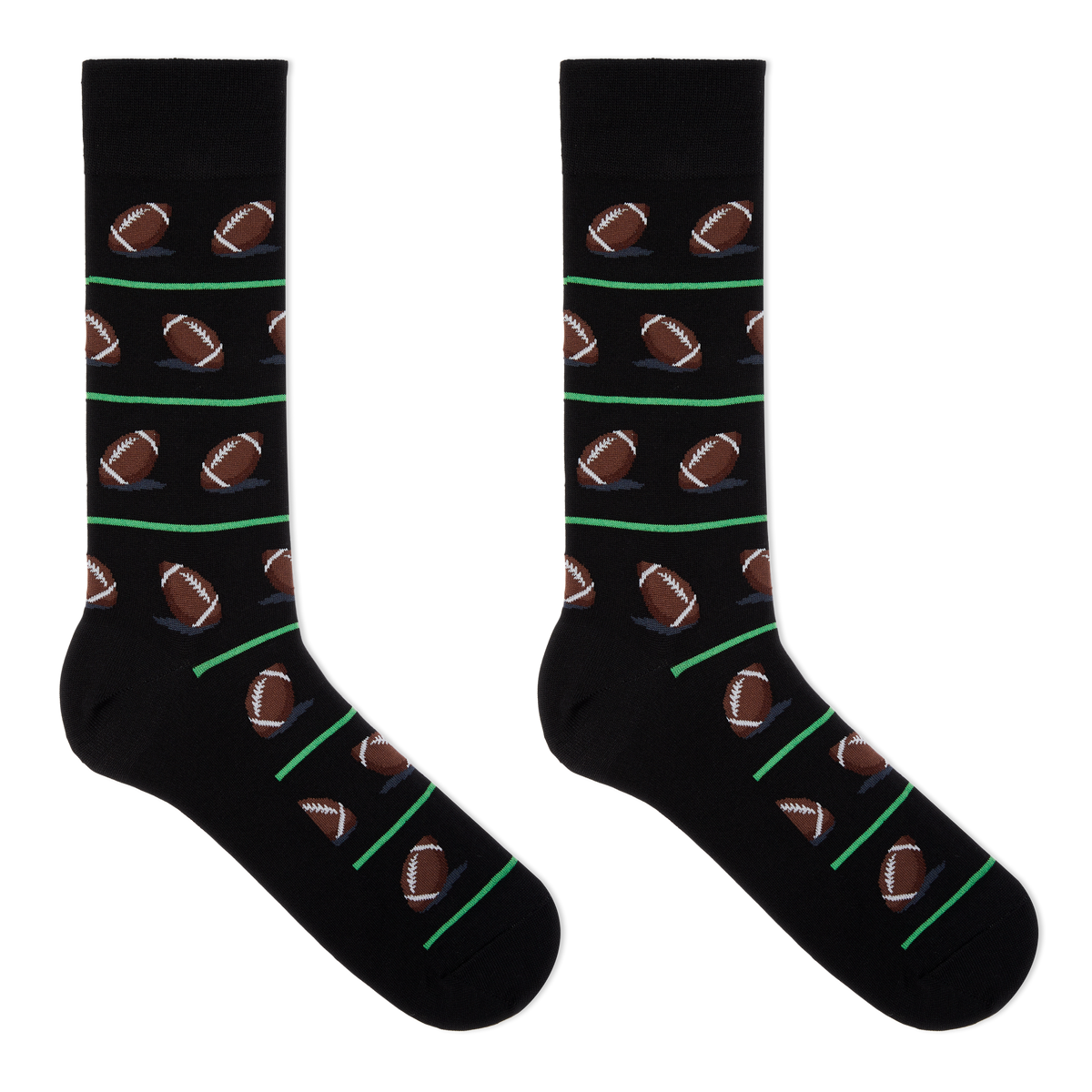 HOTSOX men's black crew socks with a repeat football pattern.