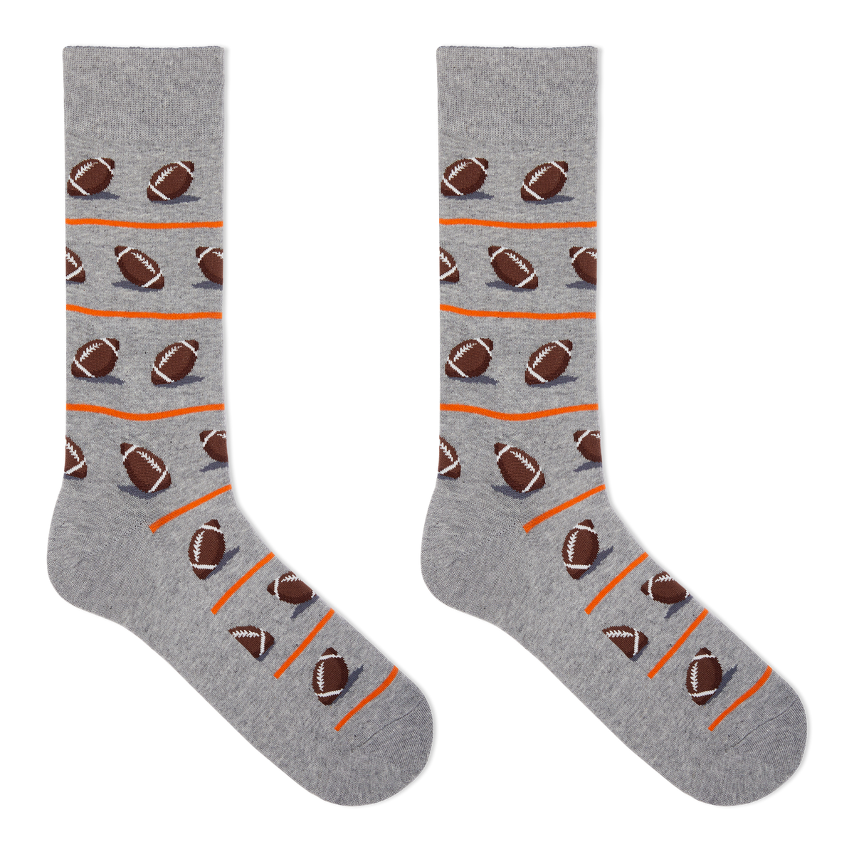 HOTSOX men's gray crew socks with a repeat football pattern.