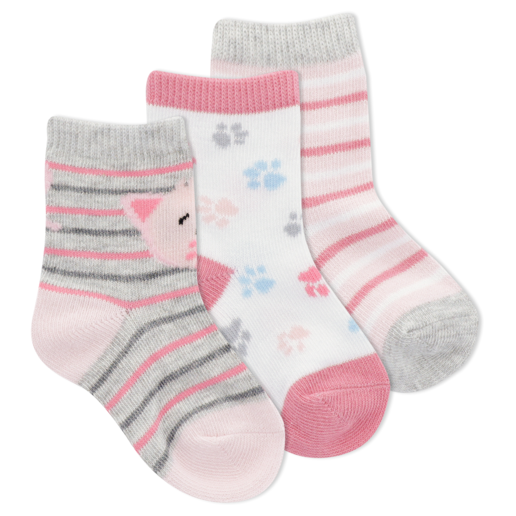 K.Bell Infants' Cat Theme Crew Sock 3 Pack